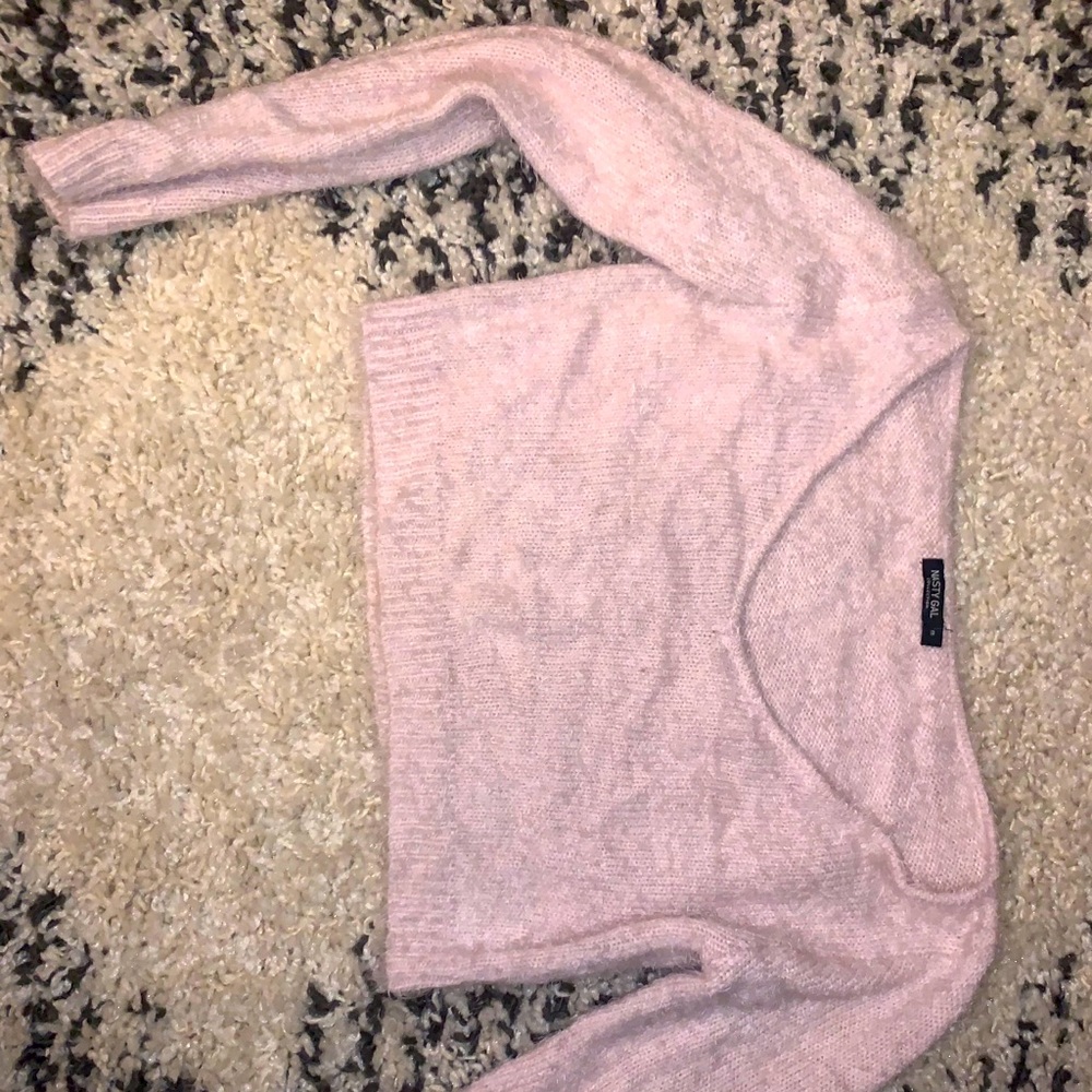 Cropped baby pink fuzzy sweater